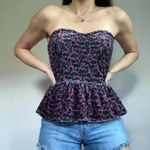 Urban Outfitters Leopard Strapless Peplum Top